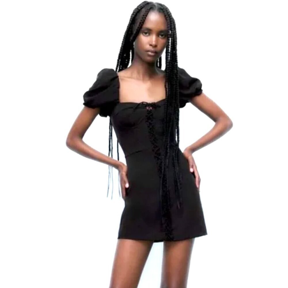 Zara LaceUp Puff Sleeve Mini Dress